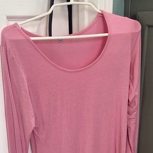 Women's Scoop Neck Long Sleeve Tees Cotton T Shirts Pink